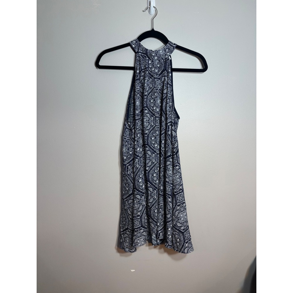 Ovi Halter Neck Sleeveless Top Navy Blue‎ White Medallion Print Small D4962